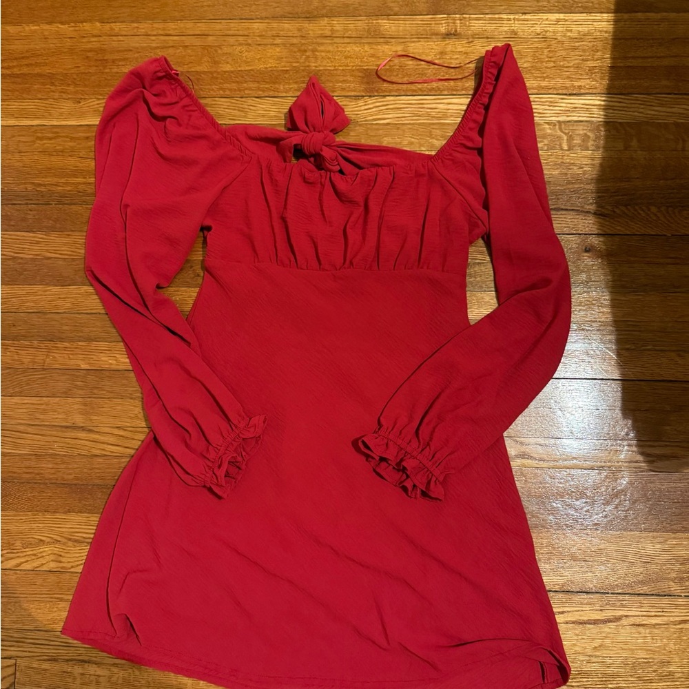 Elegant Red Long Sleeve Dress